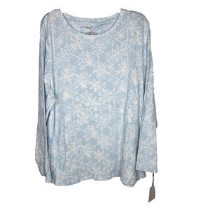 Sleep Sense Womens 2X Top Blue White Snowflake Pattern Long Sleeve Lounge